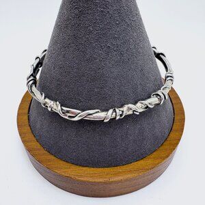 VTG Sterling Silver 925 Wrap Design Leather Cord Bracelet Size 7.5" Fit